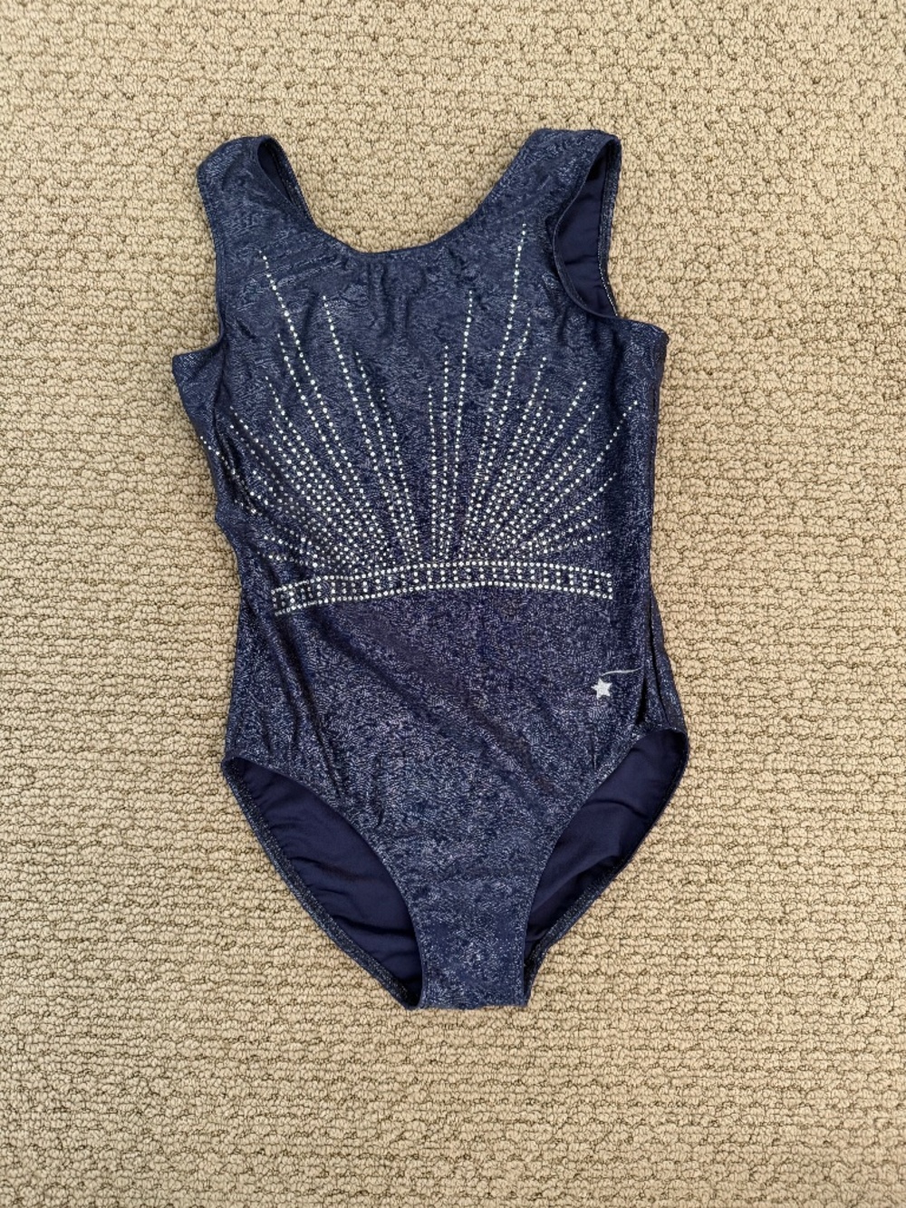 Girls Navy Sparkle Gymnastics Leotard with Rhinestone Detail - Picture 3 of 5